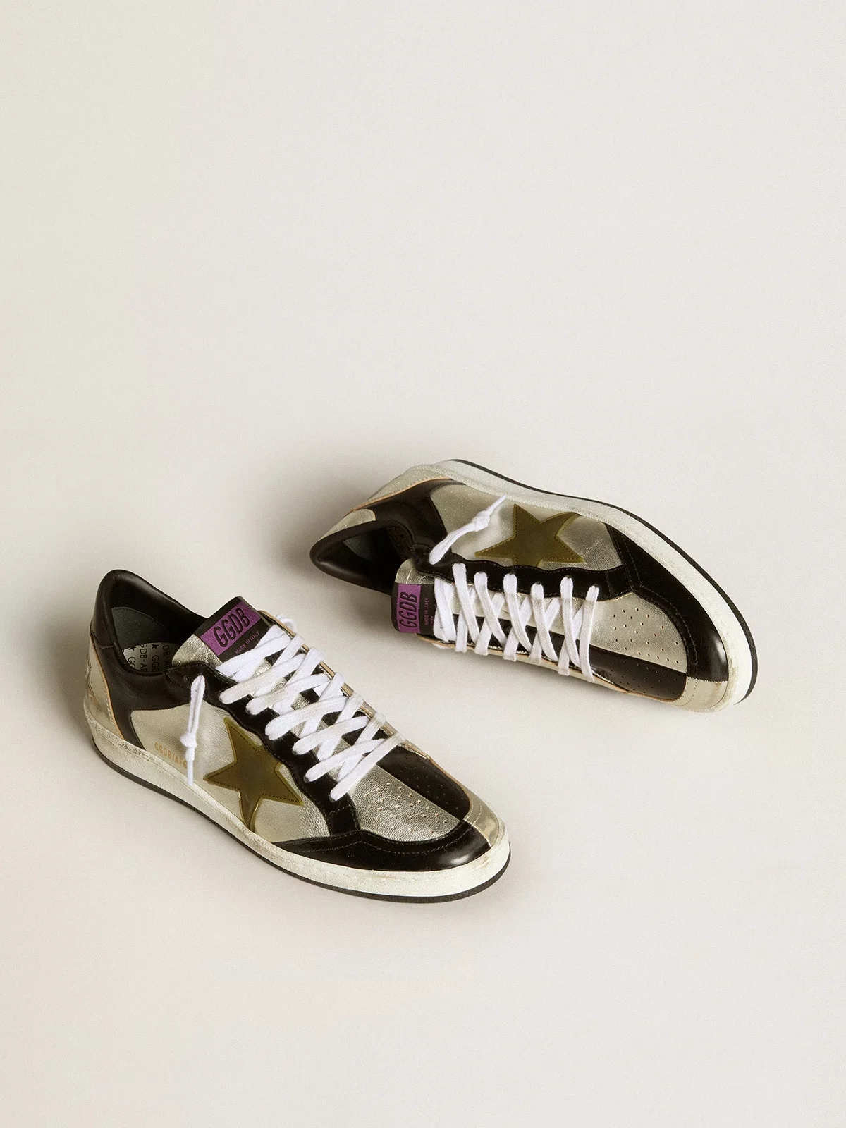 Womens Ball Star LAB in silver leather with brown leather star and black heel tab
