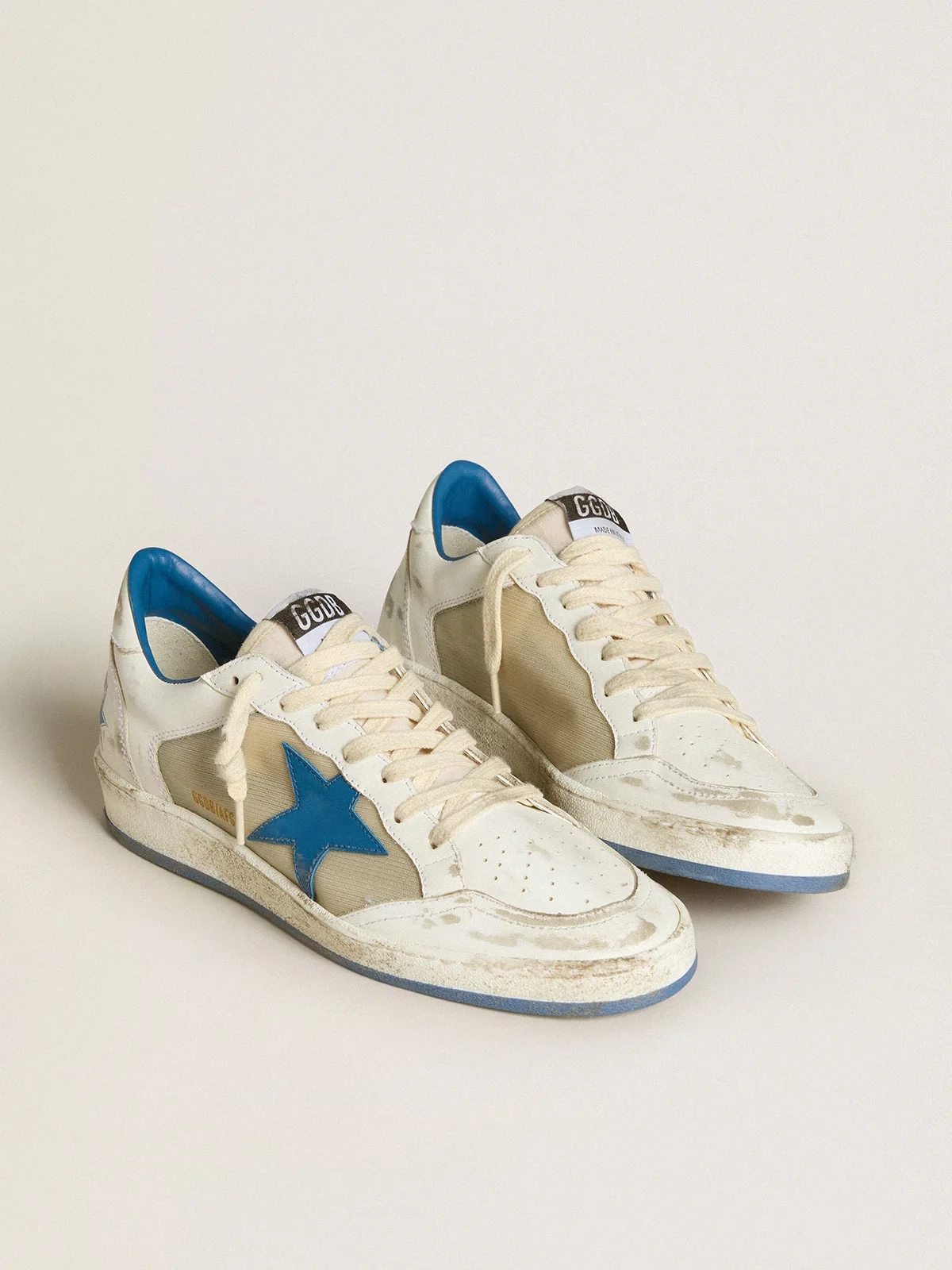 Womens Ball Star LAB in white leather with light blue leather star and white heel tab