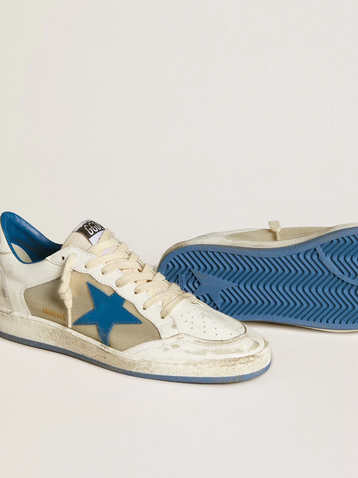 Womens Ball Star LAB in white leather with light blue leather star and white heel tab